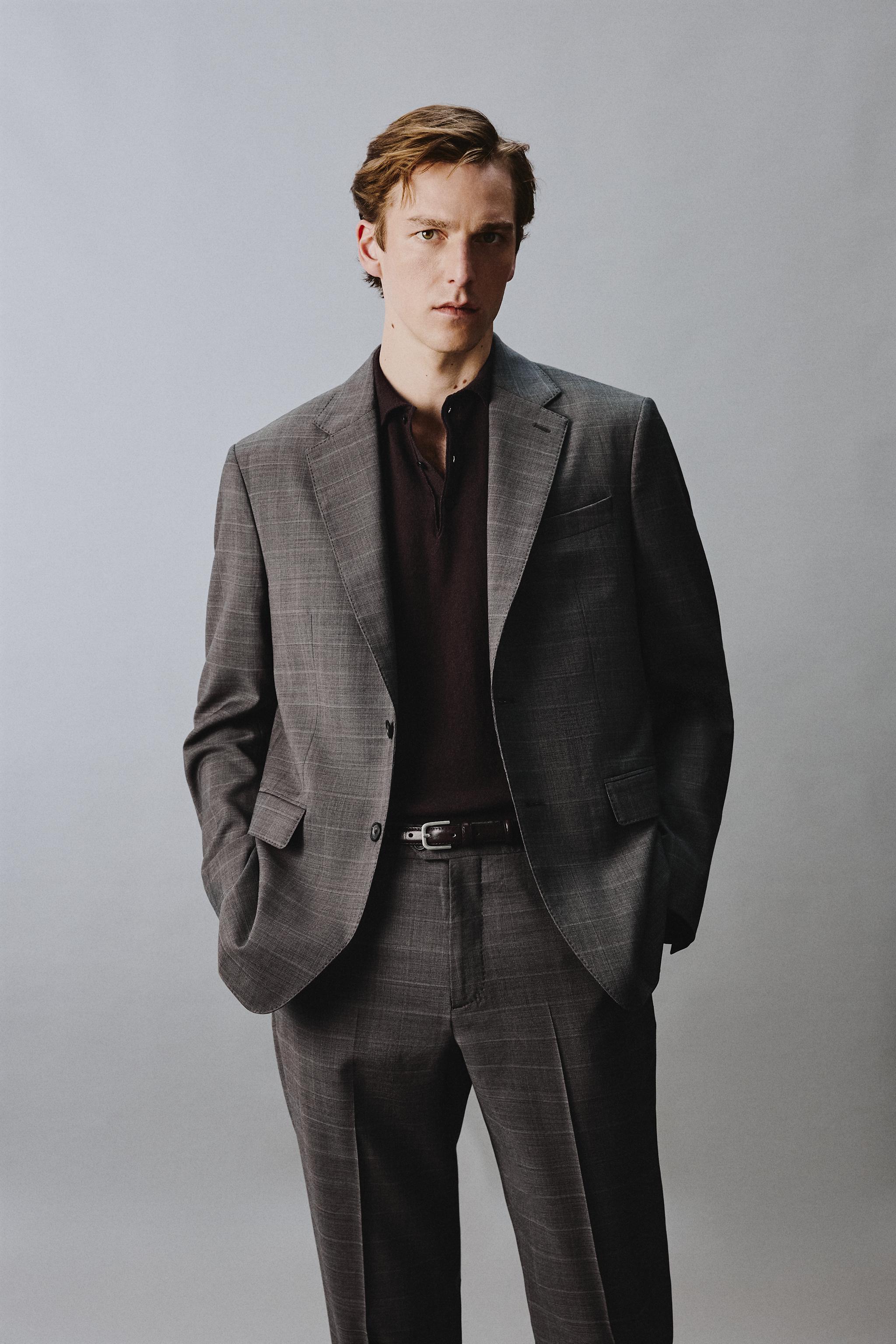 100% WOOL PLAID SUIT BLAZER